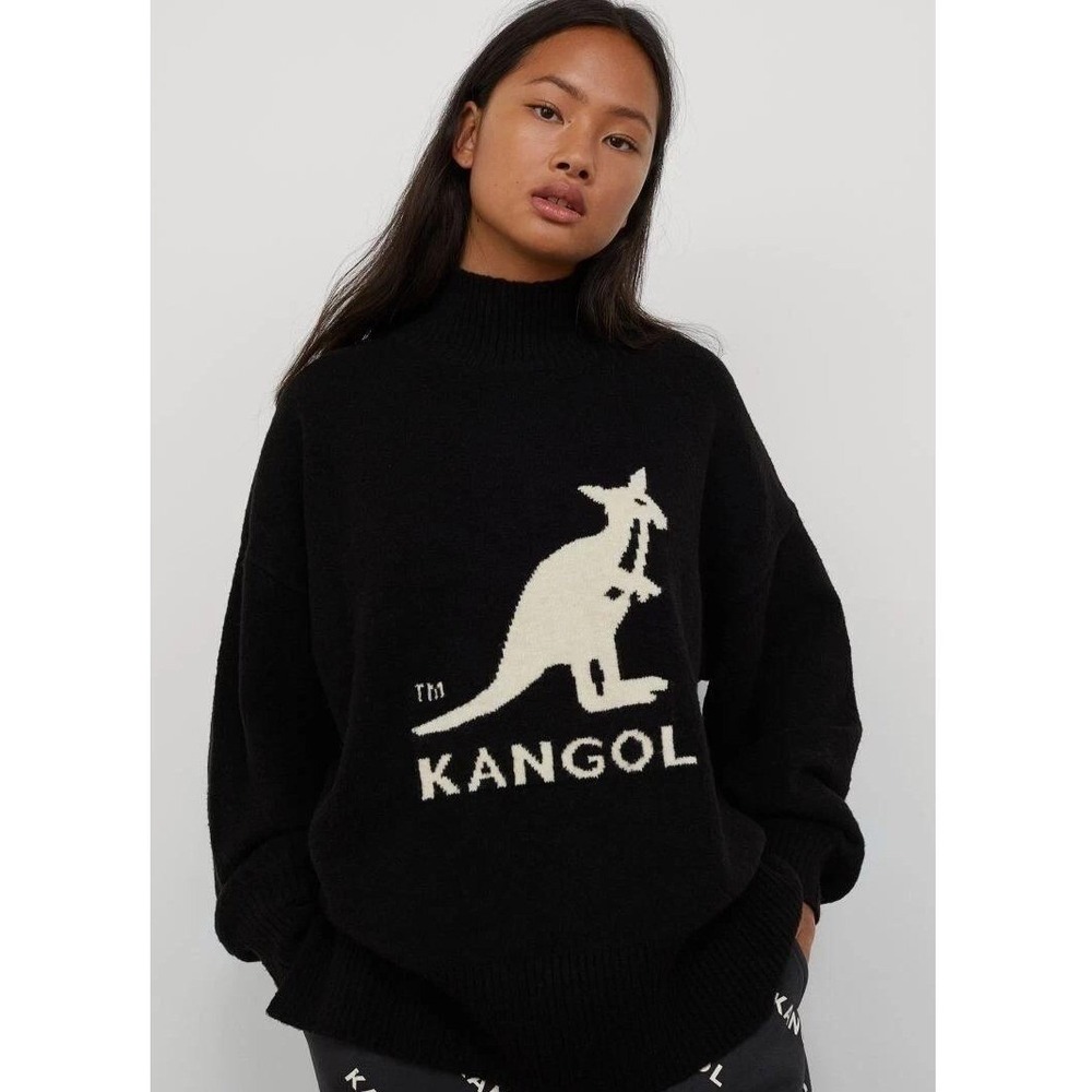 Kangol x H&M Black Mock Neck Logo Sweater Knit Pullover XS